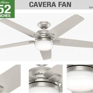 Hunter Cavera II 52 in. Indoor Matte Nickel Wifi-Enabled Smart Ceiling Fan with Light Kit & Remote