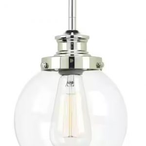 1-Light Polished Nickel Pendant with Clear Glass